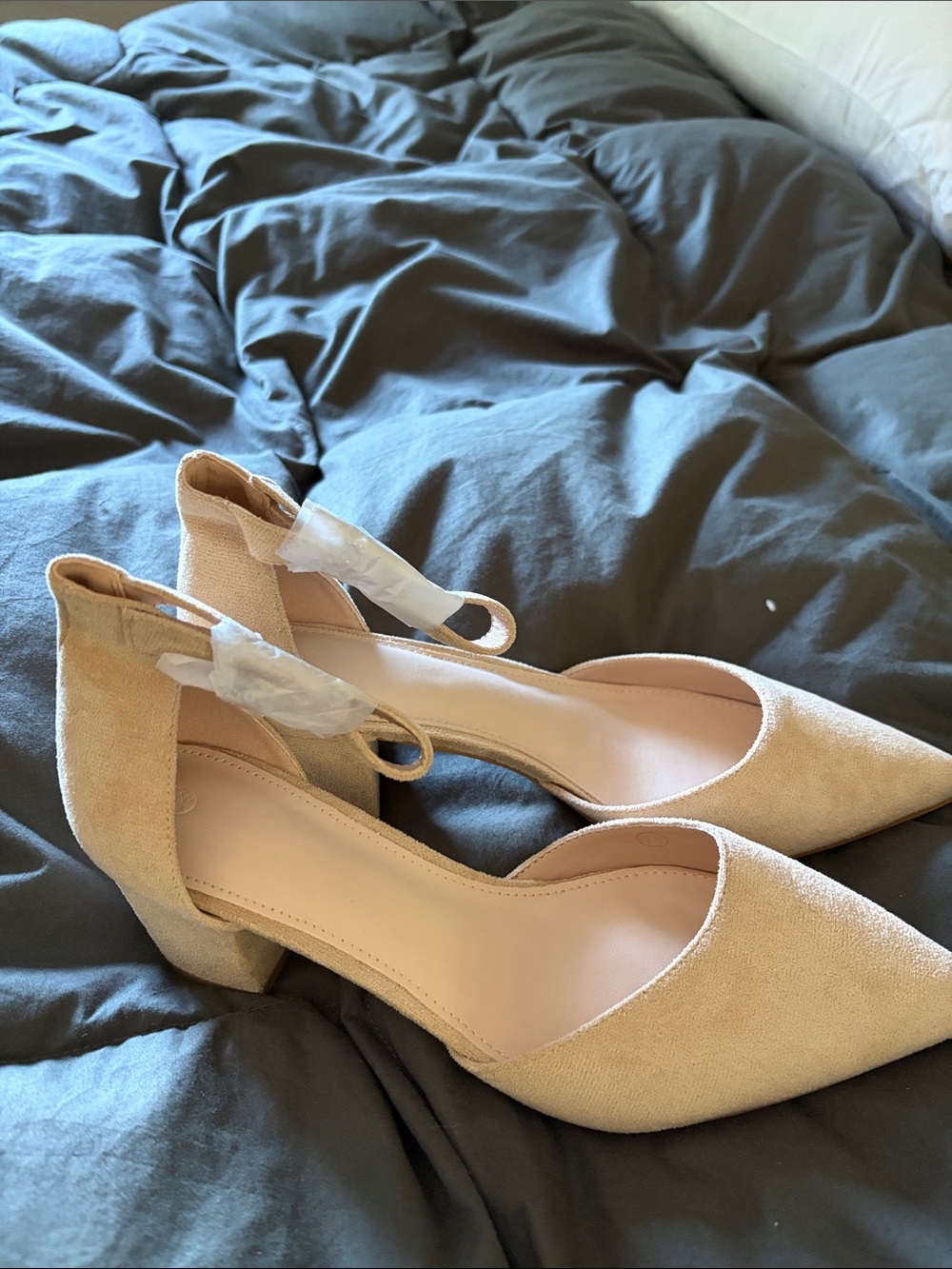 DSW Beige Pointed Toe Ankle Strap Block Heels
